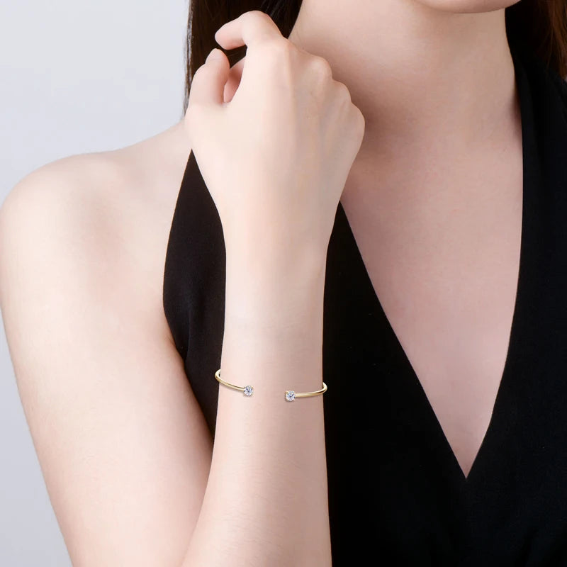IOGOU Moissanite Diamond Cuff Bangle — 925 Sterling Silver Wedding Bracelet