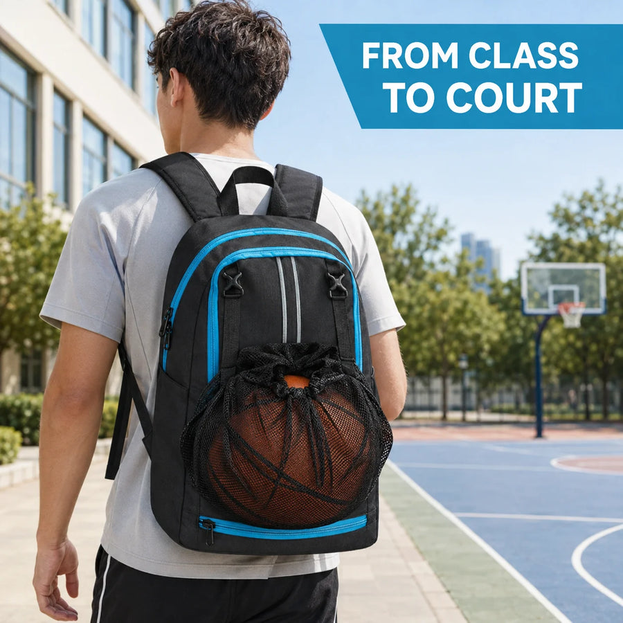 Basketball Backpack — Waterproof Sports Bag with Stowable Ball Holder