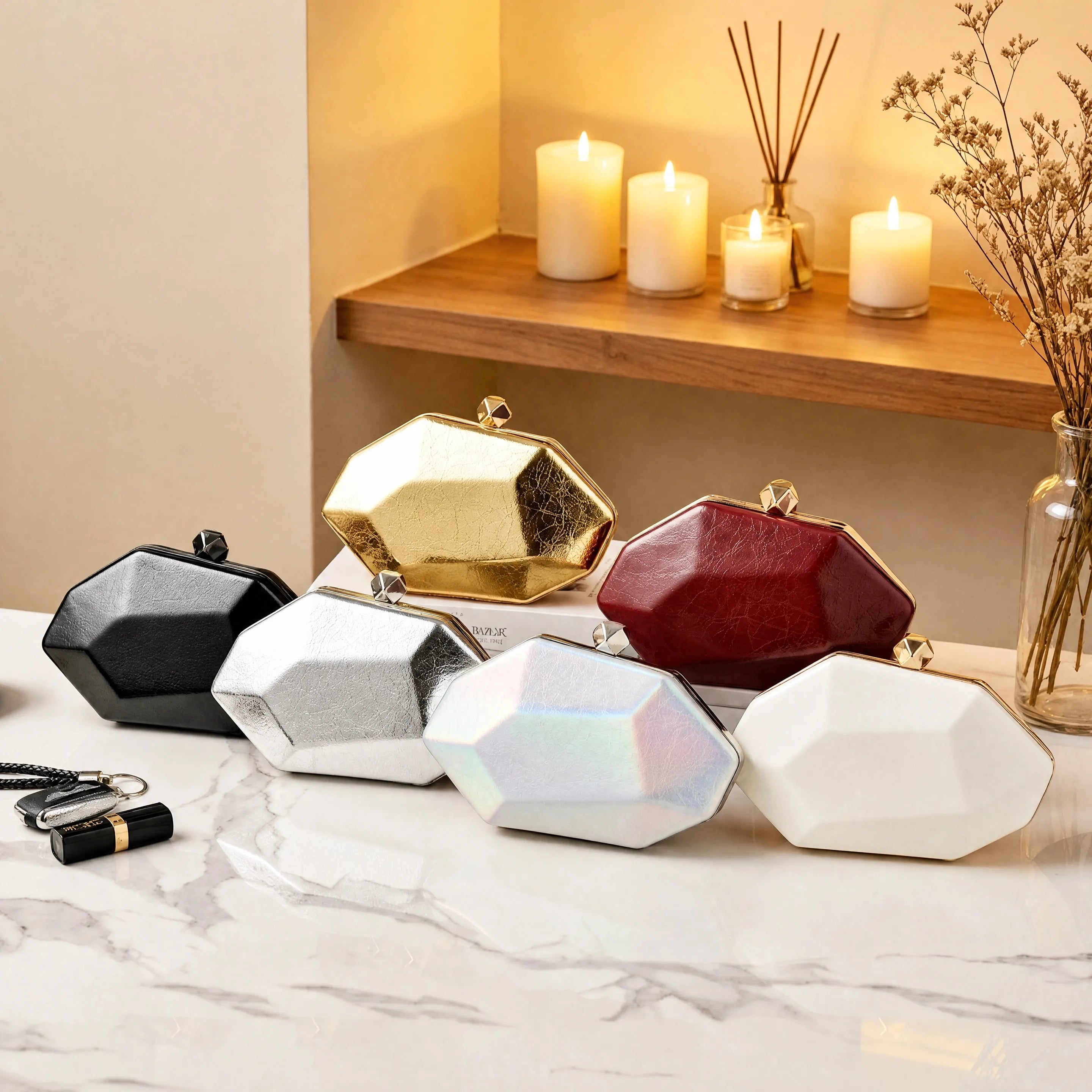 Cherielu Holographic Evening Clutch — Irregular Polygon Party Handbag
