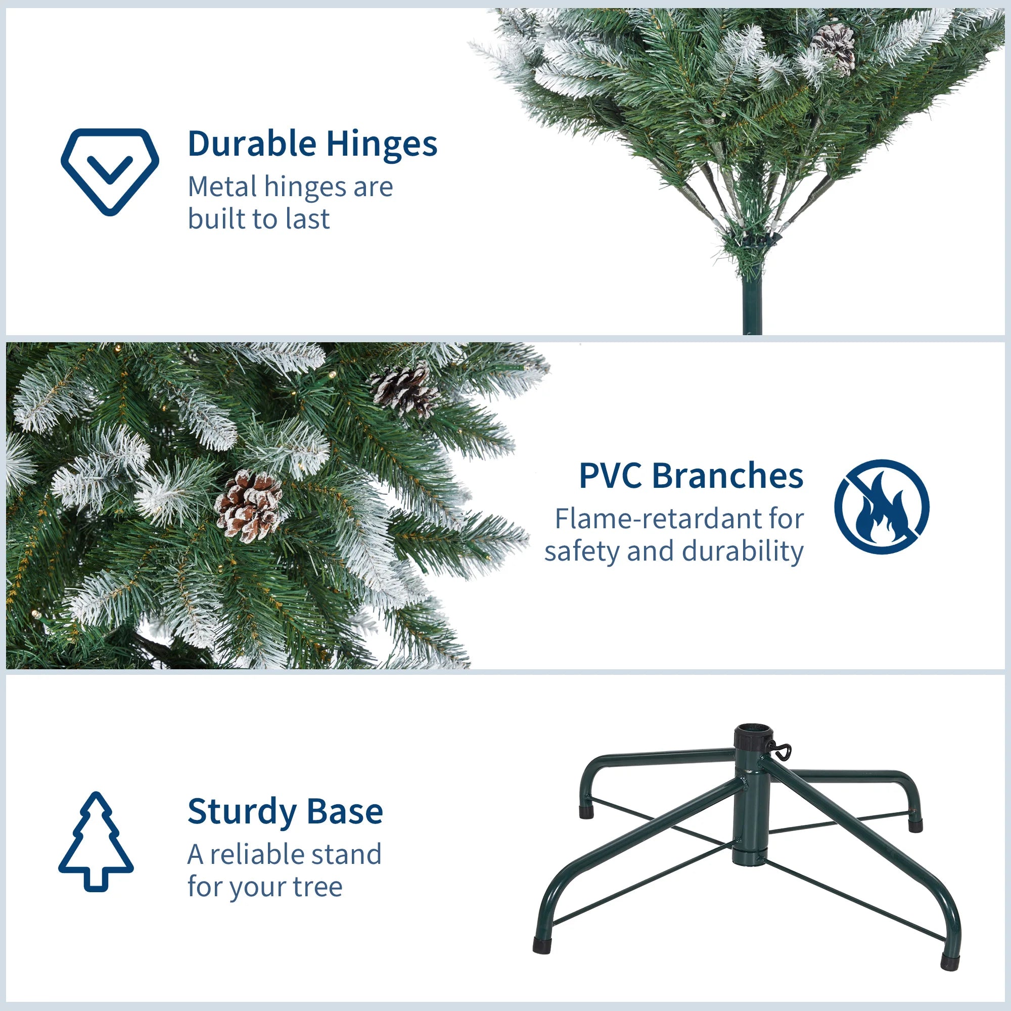 GAOMON 7.5FT Slim Pre-Lit Christmas Tree — Flocked Snowy Design with Pinecones