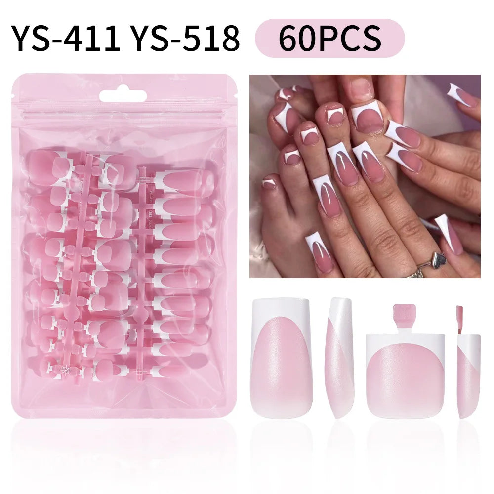 WAKEFULNESS French Tip Press On Nails — 60 Piece Toe Nail Art Set