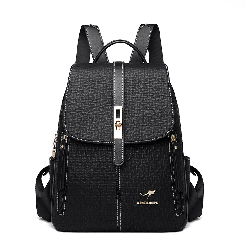 Biutefo Fashion Leather Backpack — Large Capacity Travel Rucksack for Women