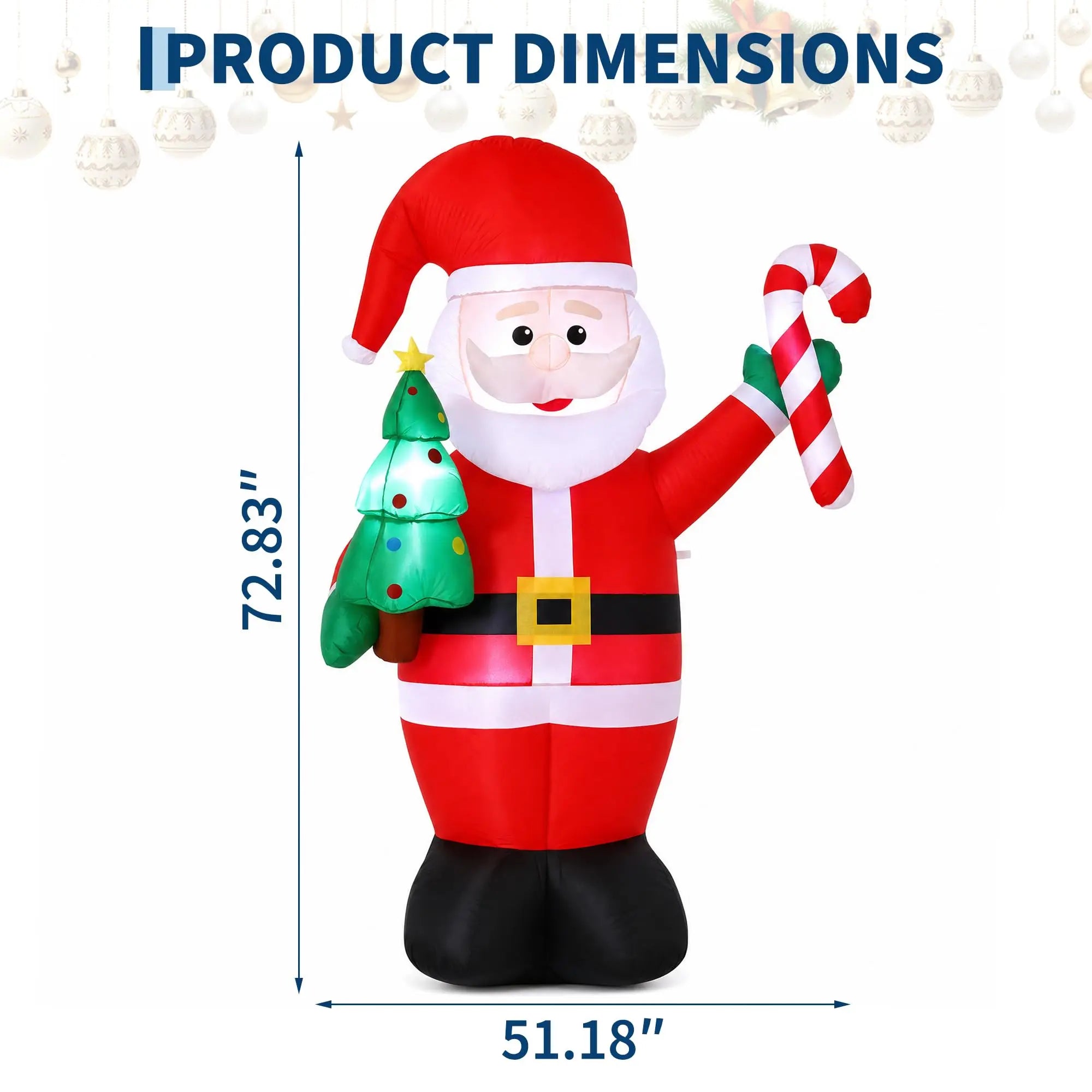HiMISS 6 FT Inflatable Santa Holding a Cane — Festive Holiday Yard Decor
