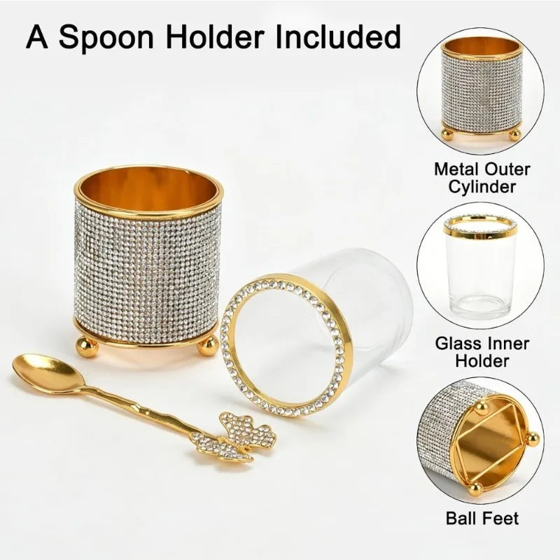 Luxury Gold Coffee Spoon Set — 6 Piece Espresso Stirring Spoons with Decorative Holder