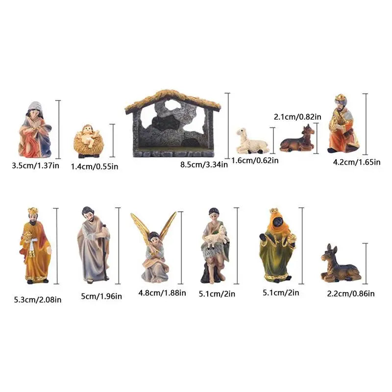 12-Piece Resin Nativity Scene Set — Hand-Painted Manger Tabletop Decor