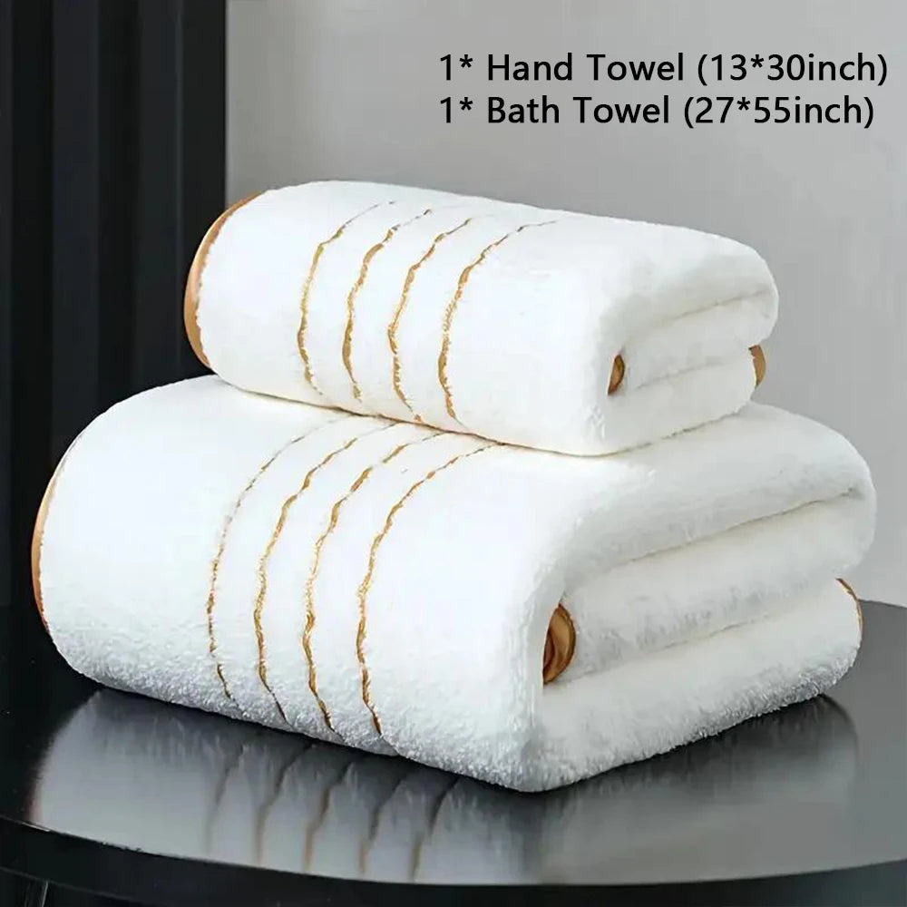 Premium Bath Towel Set — Soft Absorbent Fabric with Gold Accents