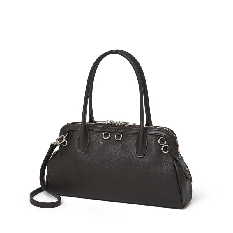 Burminsa Vintage Leather Boston Bag — Soft Cowhide Shoulder Purse