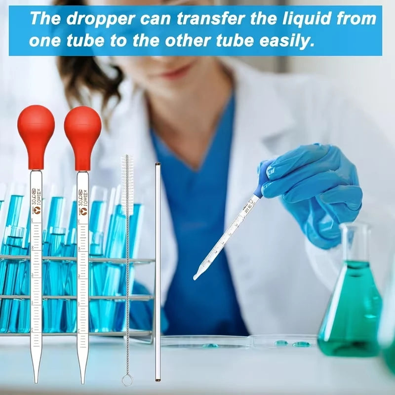 Graduated Glass Pipette Set — Precise Liquid Transfer Tool with Cleaning Brush