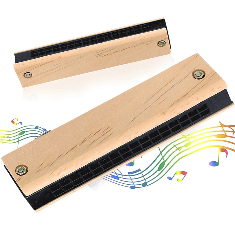 MEROCA Wooden 16-Hole Harmonica — Lightweight Musical Instrument for Beginners