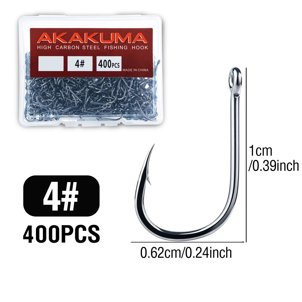 akakuma High Carbon Steel Fishing Hooks — Ultra Sharp Barbed Set, 400 Pieces