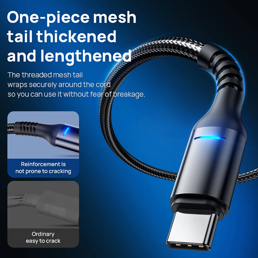 kebiss USB-C 100W Fast Charging Cable — Smart LED Display & Nylon Braid