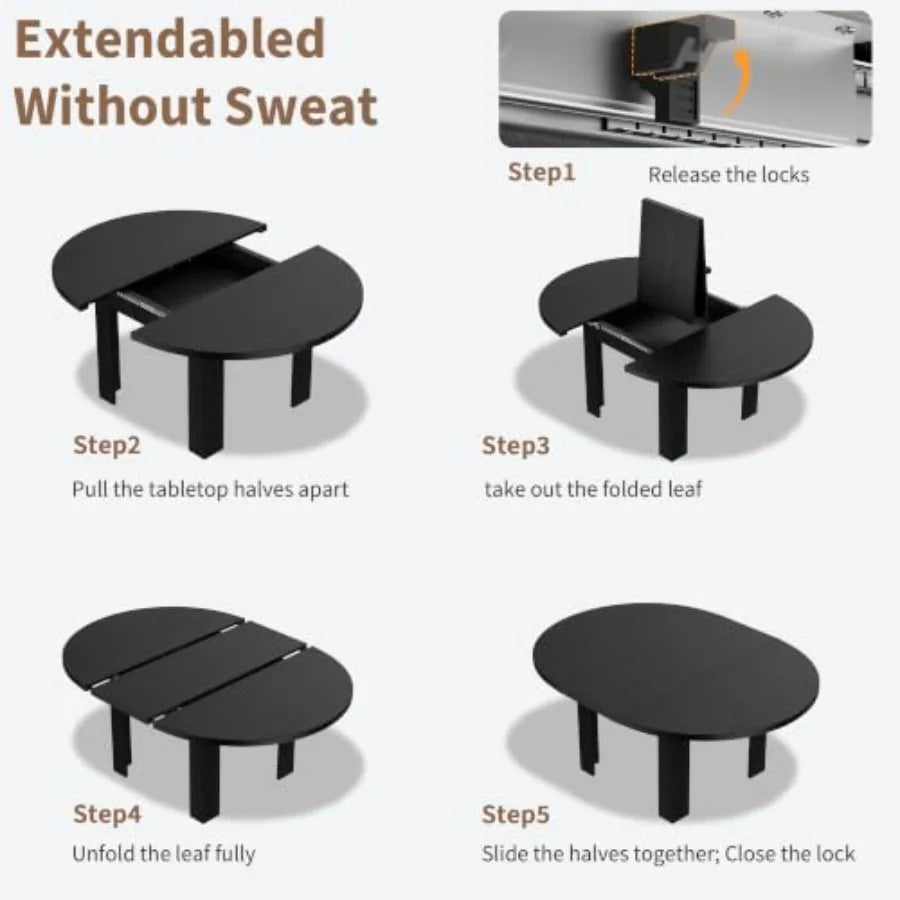Extendable Round Dining Table — Modern Space-Saving Design for 4-6 People