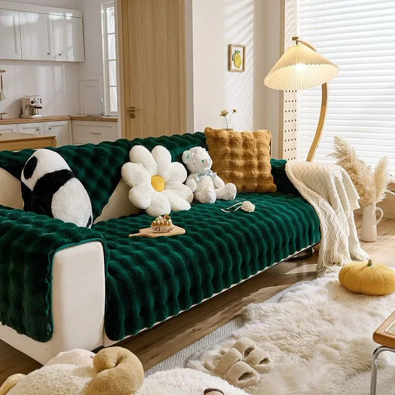 Plush Rabbit Sofa Cushion — Warm Non-Slip Padded Seat Cover