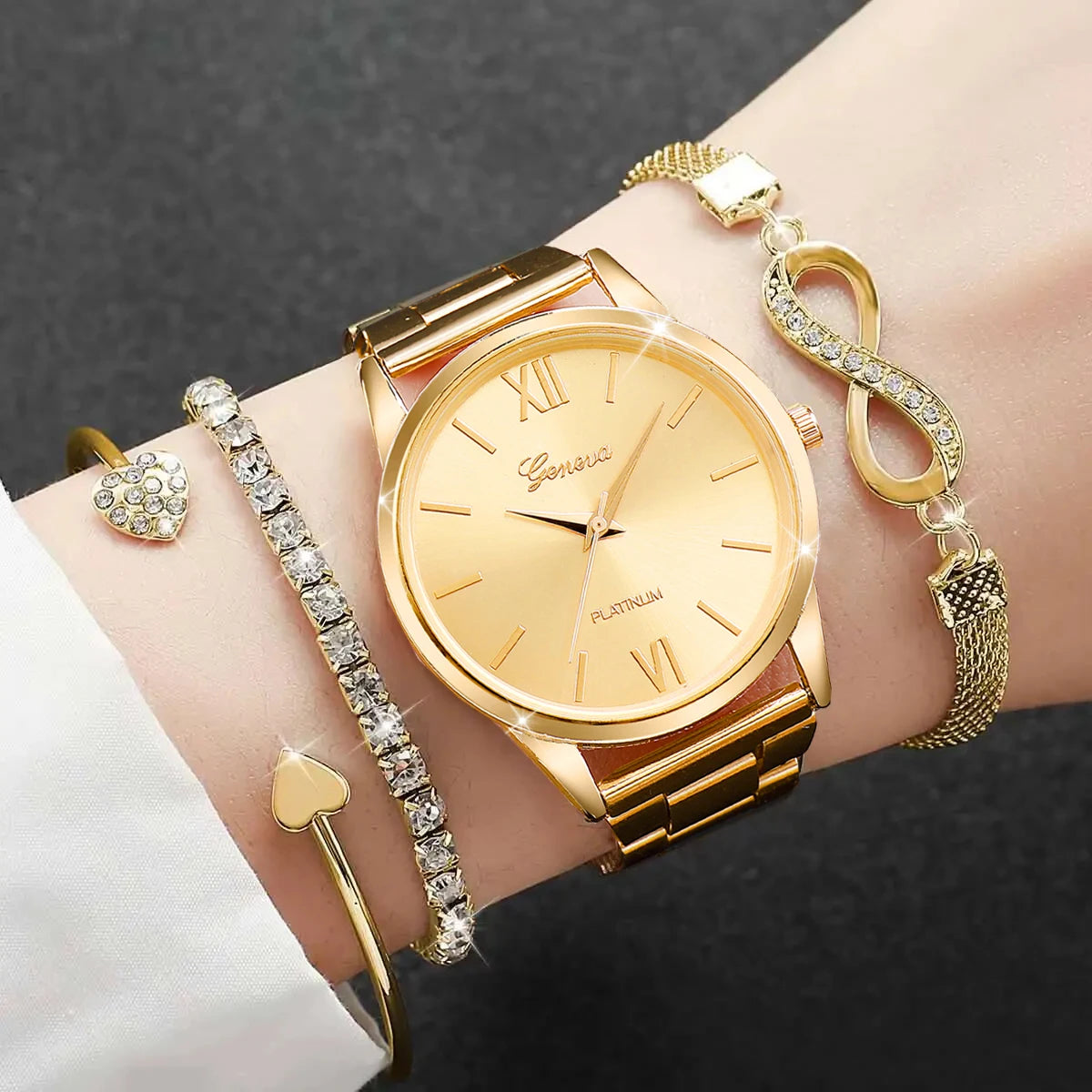 Women's Rhinestone Quartz Watch & Bracelet Set — Elegant Jewelry Accessory Kit