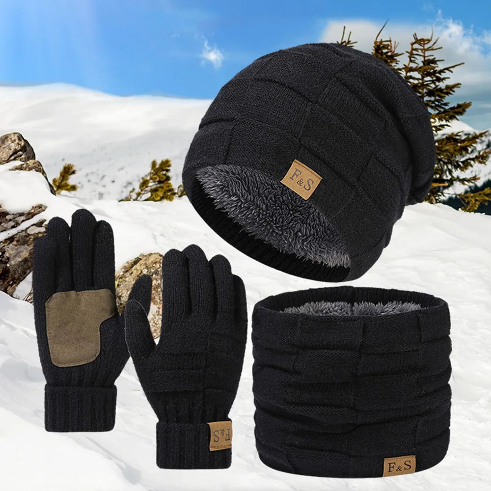 Men's Winter Thermal Set — Fleece Lined Beanie, Scarf, and Gloves