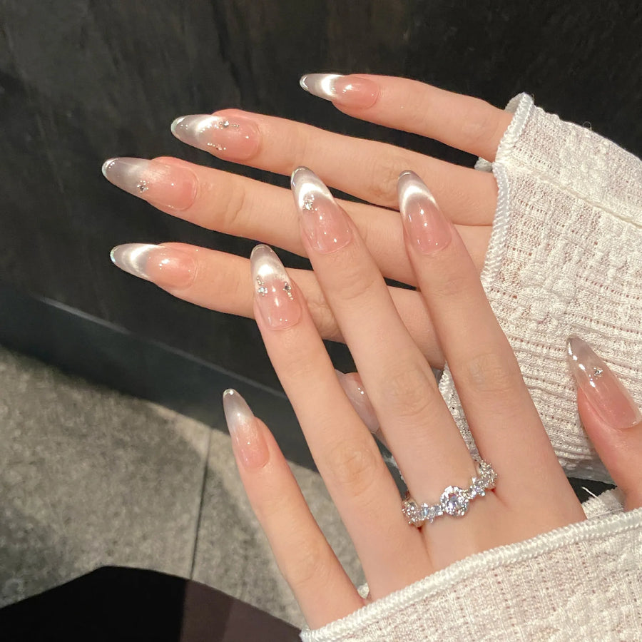 Handmade Oval Press On Nails — Soft Pastel Style for Daily Wear or Parties