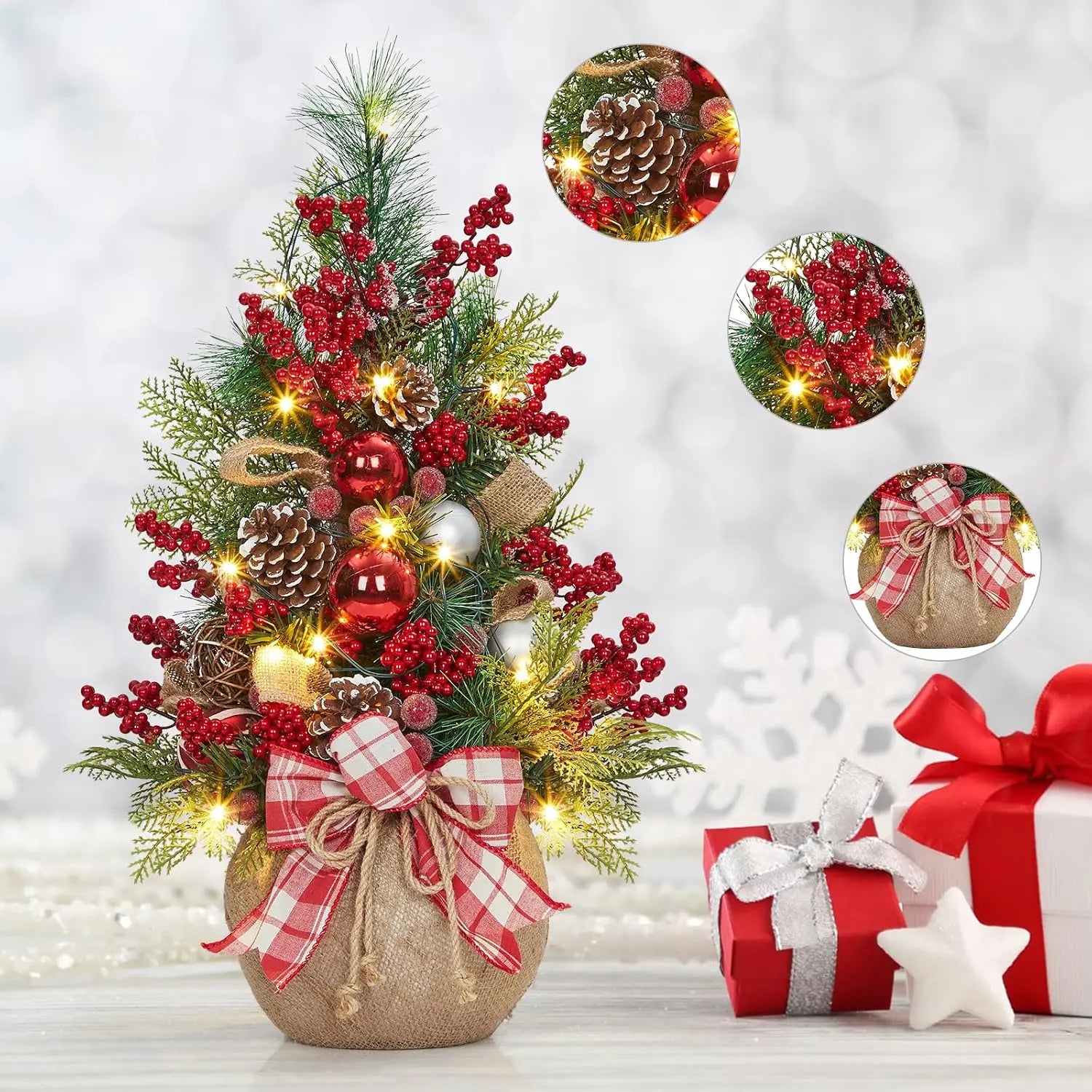 Garvee 24-Inch LED Christmas Tree — Pre-Lit Tabletop Decor with 8 Lighting Modes