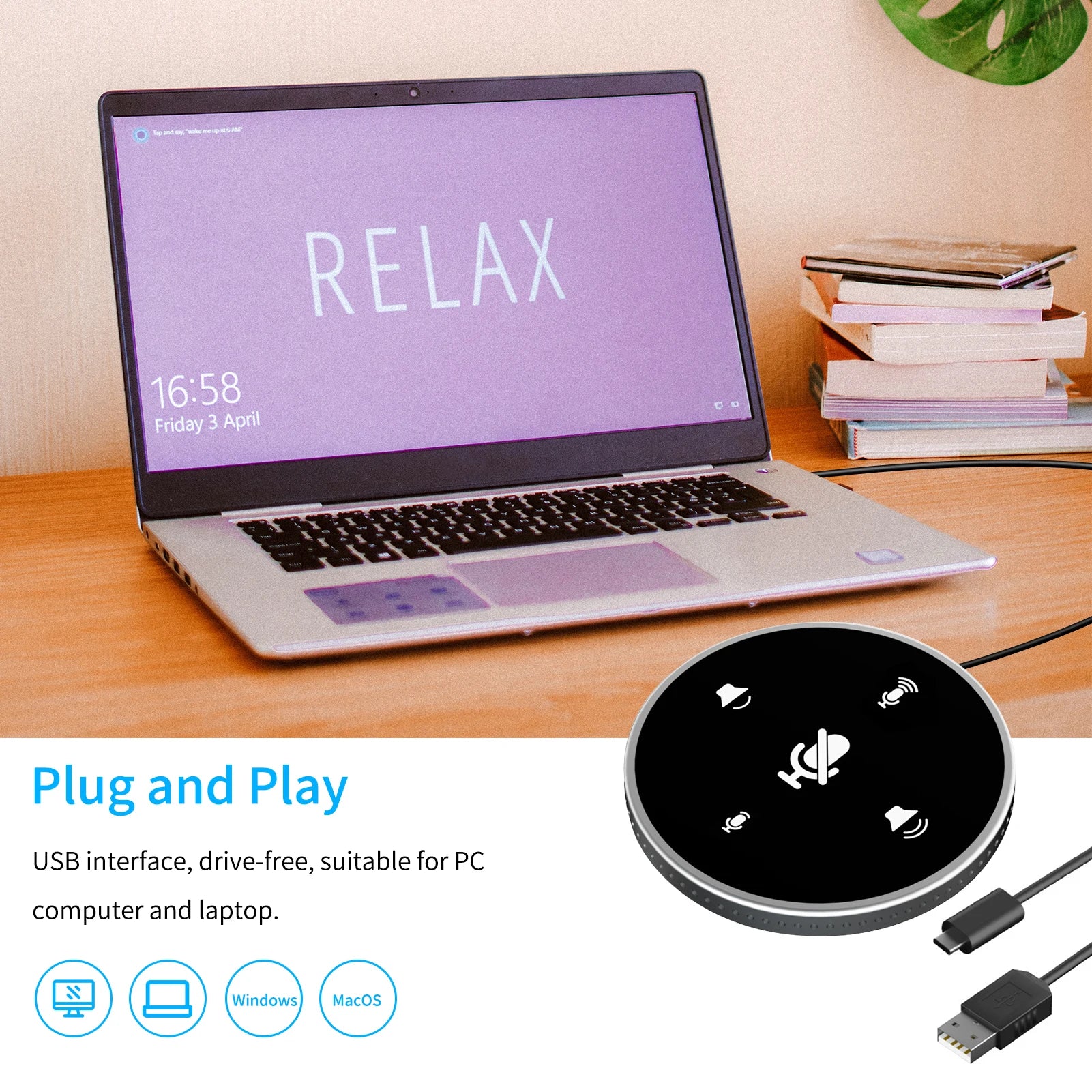 USB Conference Speakerphone — 360° Omnidirectional Desktop Microphone
