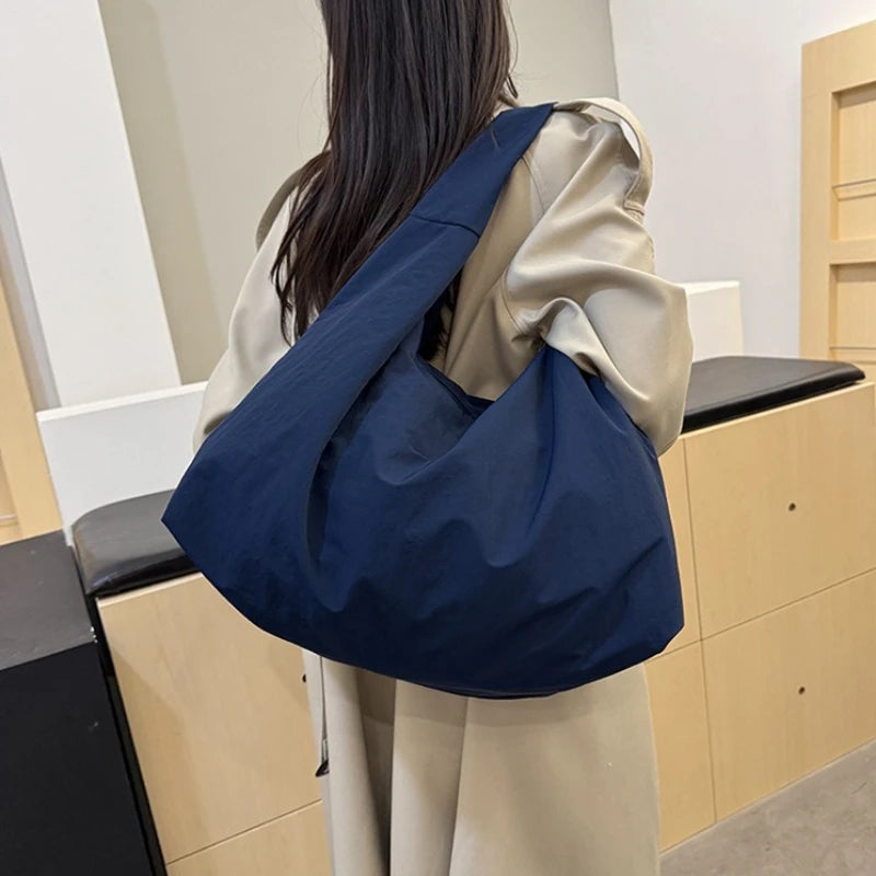 Soft Nylon Hobo Shoulder Bag — Large Capacity Lightweight Tote