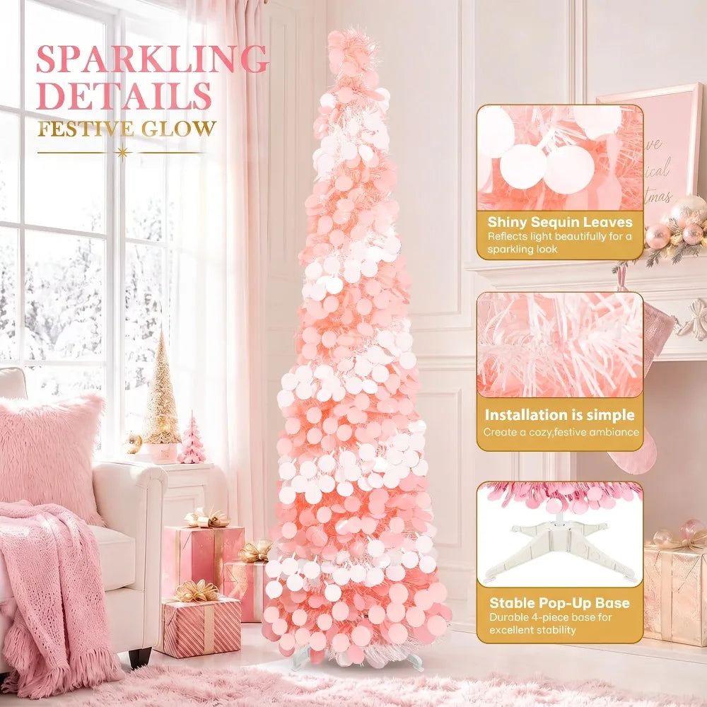 HATISAN 5ft Pencil Christmas Tree — Collapsible Tinsel Pop Up Decor