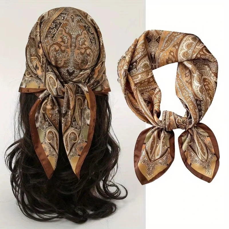SENAIFEI Printed Silk Scarf — Luxury Square Shawl & Decorative Headband