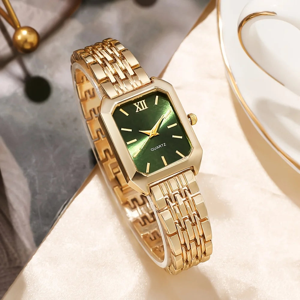 Elegant Rectangle Women's Quartz Watch Set — Fashionable Jewelry Accessory Kit