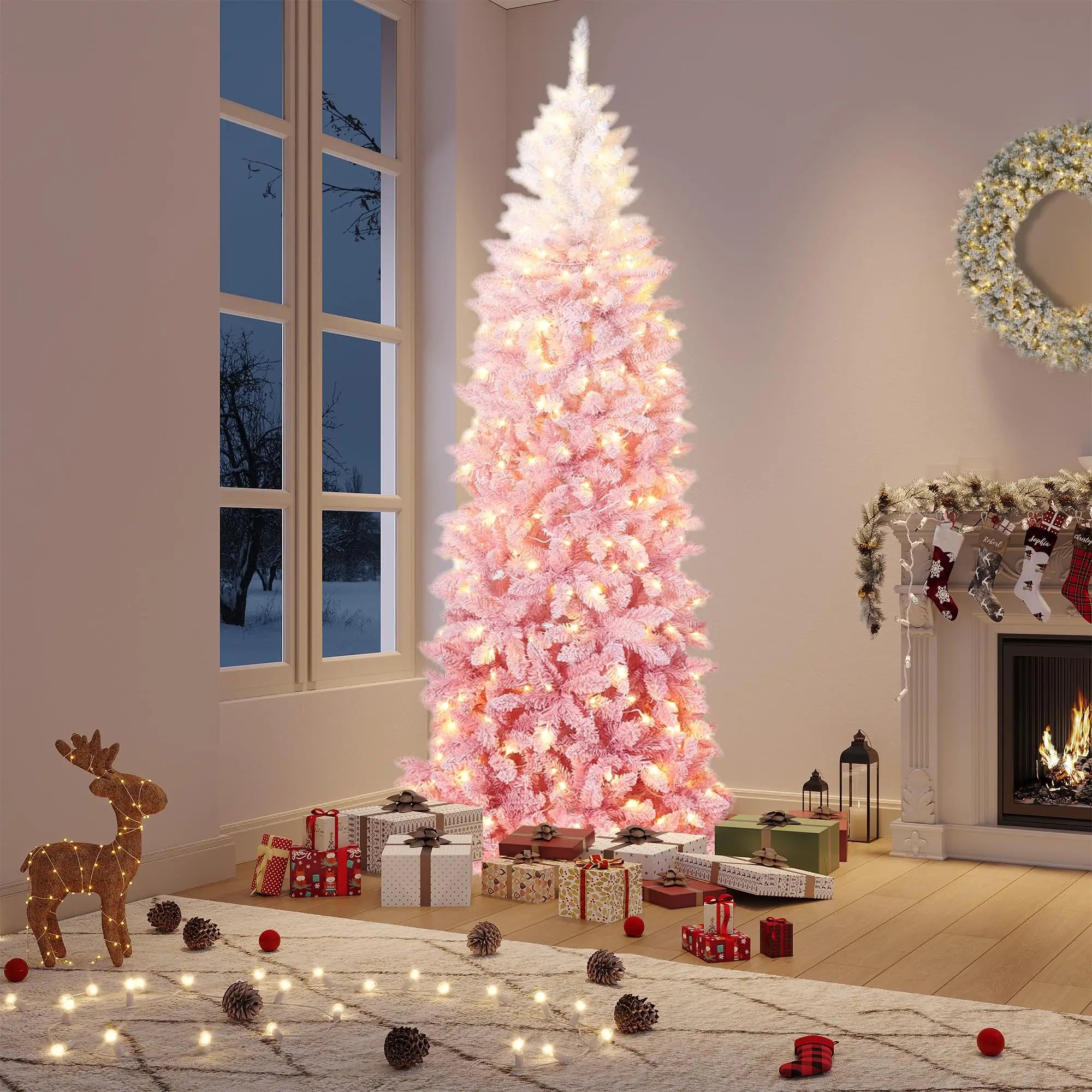 GAOMON 6ft Slim Pencil Christmas Tree — Pink and White Gradient Ombre Decor