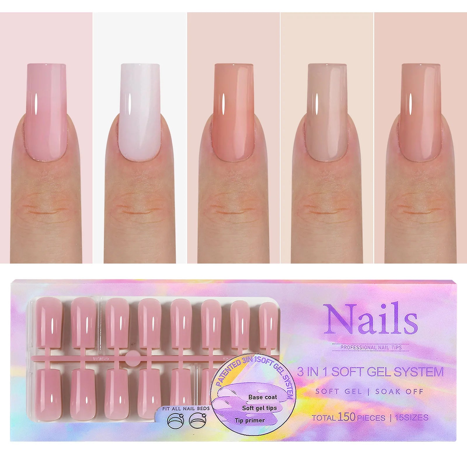 French Tip Soft Gel Nail Tips — 150 Piece DIY Press On Set