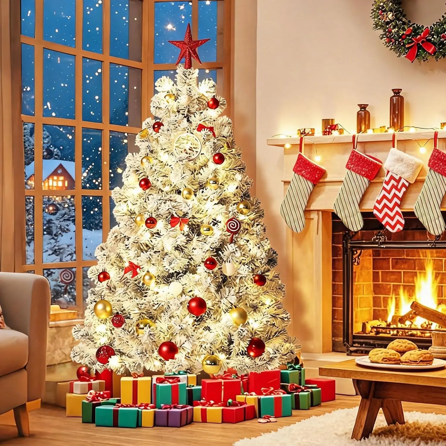Artificial Spruce Christmas Tree — Pre-Lit with Dimmable LED Lights