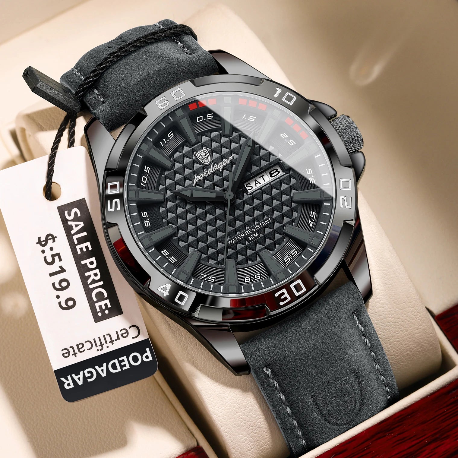 POEDAGAR Luxury Men's Quartz Watch — Waterproof Sport Design with Leather Band