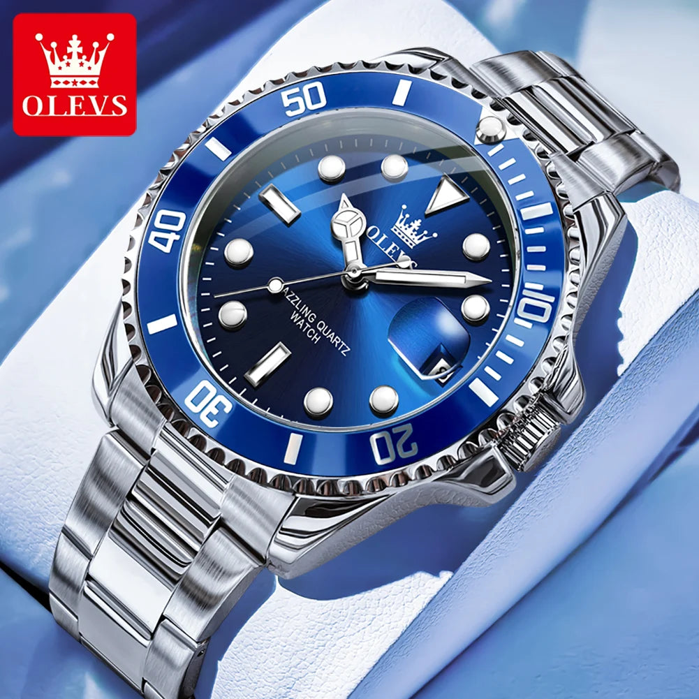 OLEVS 5885 Men's Quartz Watch — Stainless Steel Luxury Style with Auto Date