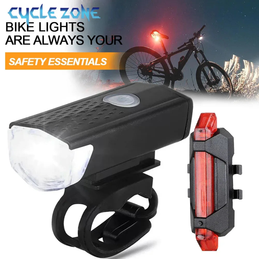 Cycle Zone USB Rechargeable Bike Light Set — Front Headlight and Rear Taillight