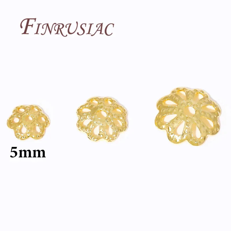 FINRUSIAC Gold Plated Brass Bead Caps — Round Jewelry Findings for DIY Necklaces