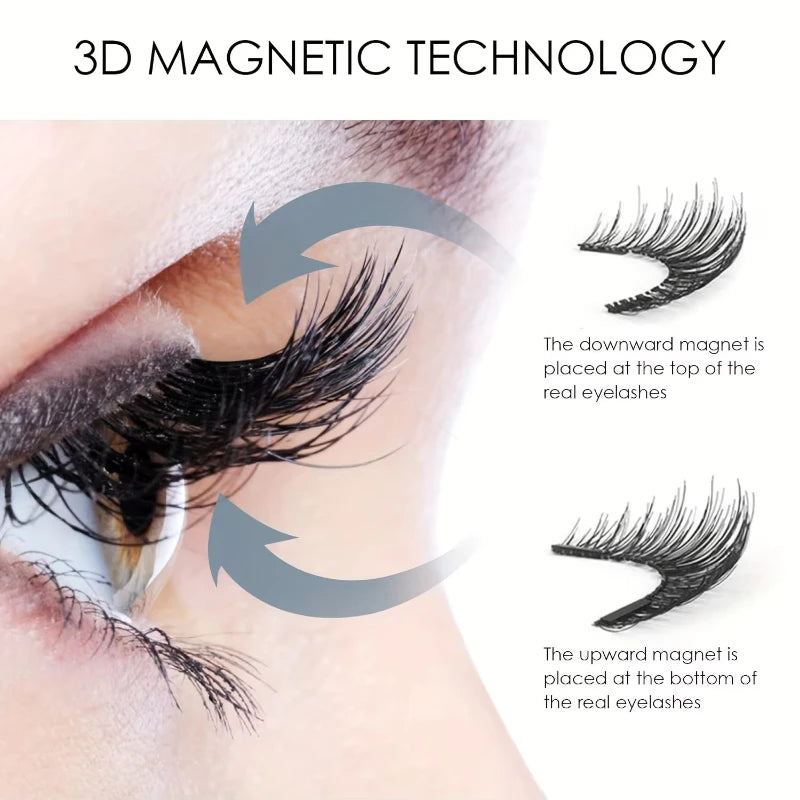 Magnetic False Eyelashes Set — Reusable 3D Lash Kit with Tweezers