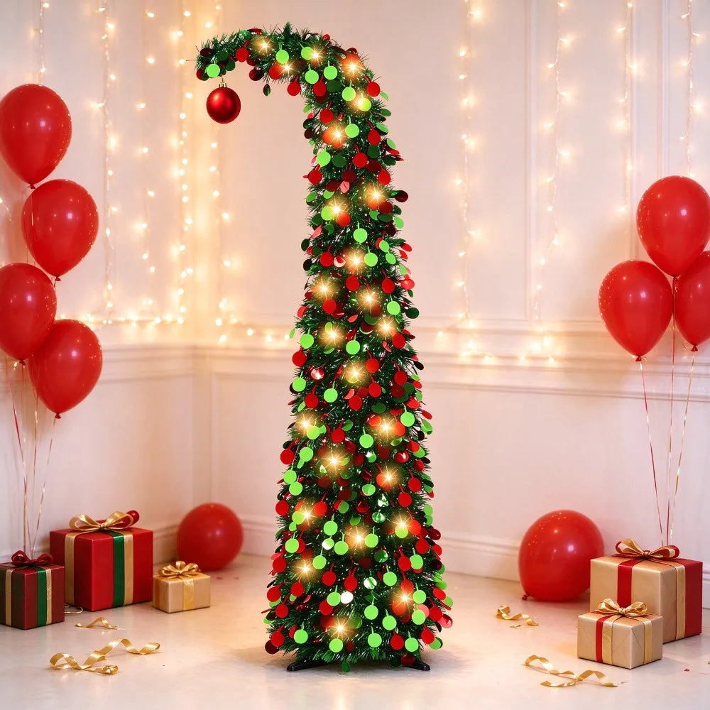 5ft Collapsible Pencil Christmas Tree — Sequined Pop Up Holiday Decor