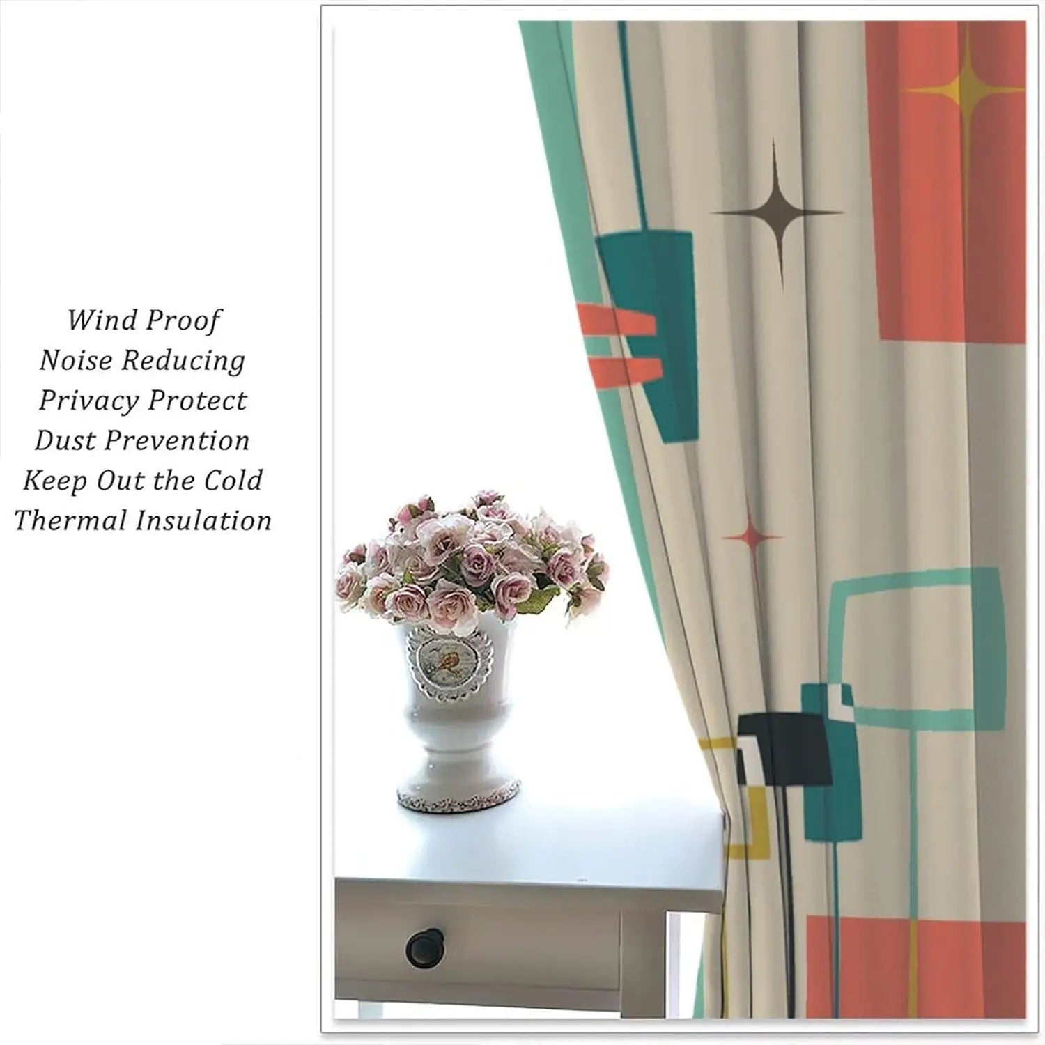 Mid Century Retro Geometric Curtains — Vintage Style Window Treatments