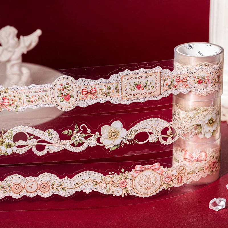 Floral Lace PET Washi Tape — Aesthetic Scrapbooking & Journal Decor