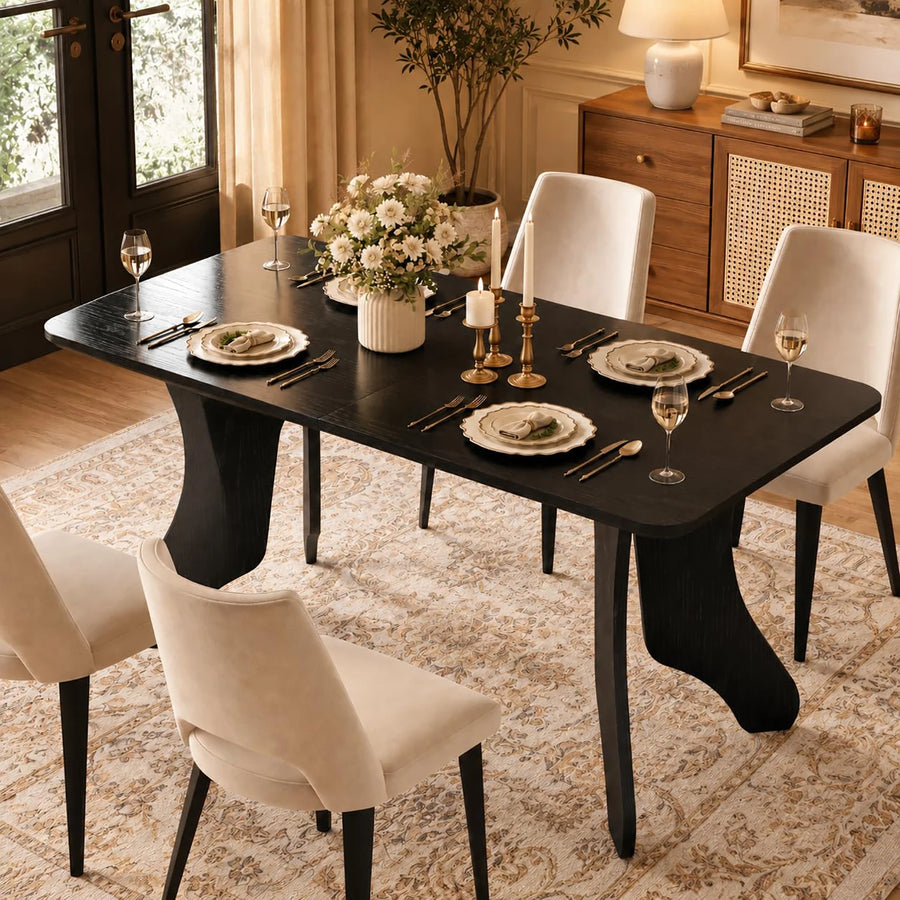 HiMISS 63 Inch Rectangular Dining Table — Modern Farmhouse Design with Antler Style Legs