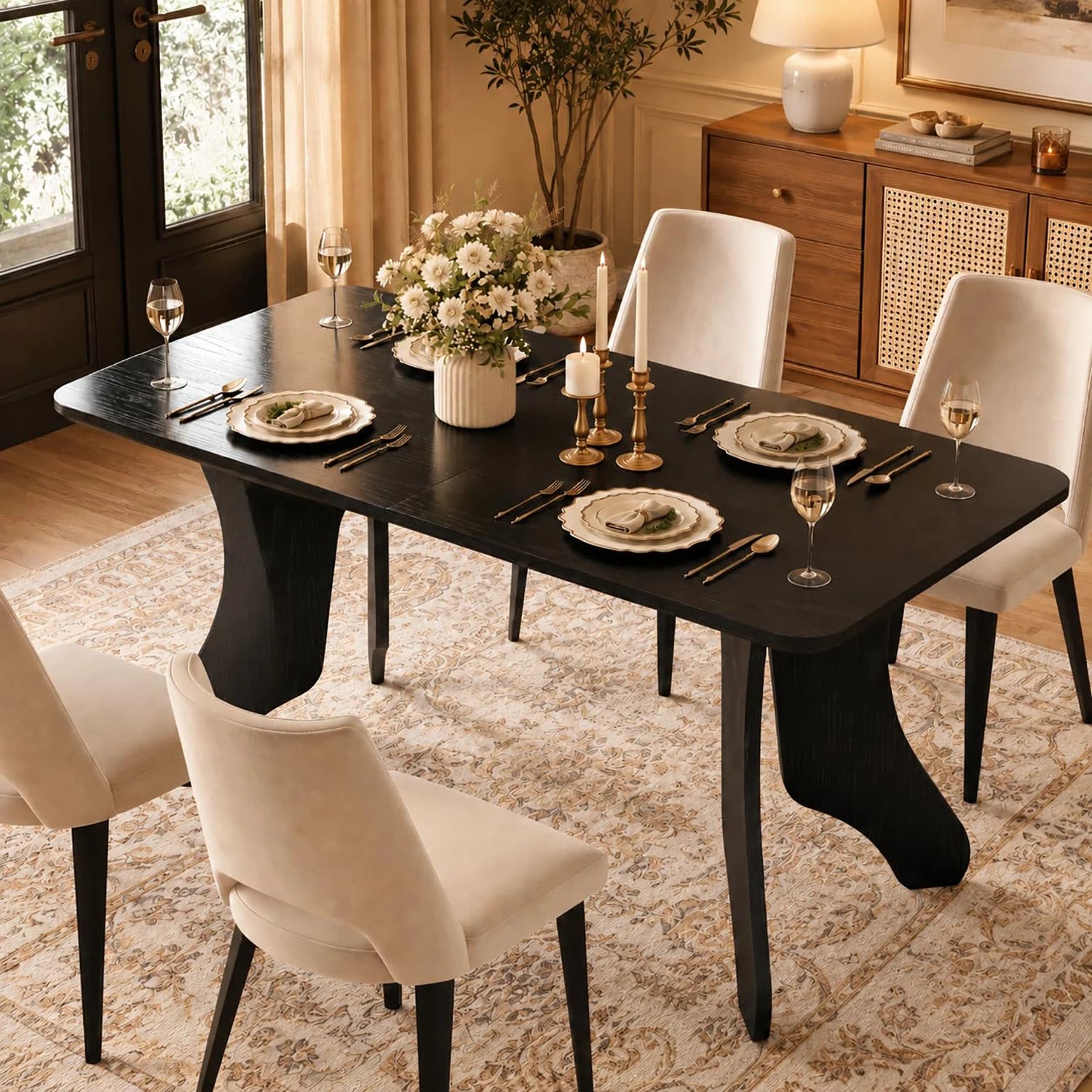 HiMISS 63 Inch Rectangular Dining Table — Modern Farmhouse Design with Antler Style Legs