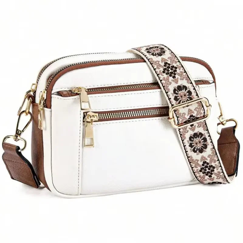 Retro Color-Block Square Handbag — Quilted Embroidery Crossbody Purse