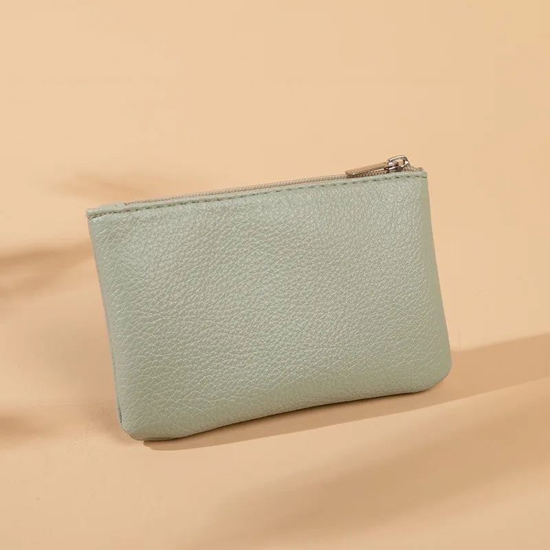 Retro Litchi Pattern Coin Purse — Compact PU Leather Zipper Pouch