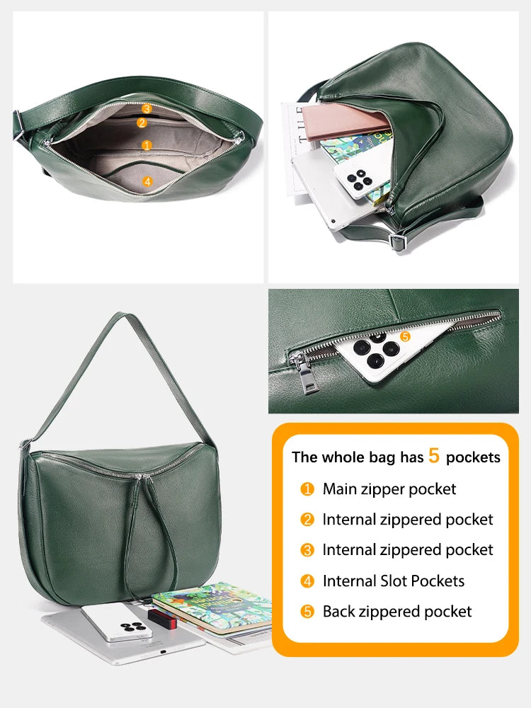 ZENCY Soft Leather Hobo Bag — Large Capacity Shoulder Bag for Work & Travel