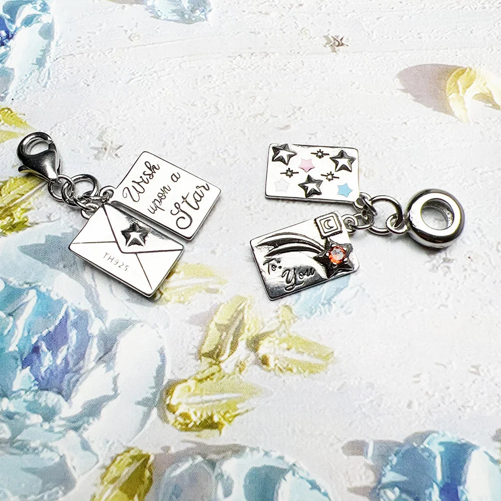 Thaddaeus Envelope Letter Charm — 925 Sterling Silver Wish Upon a Star Pendant