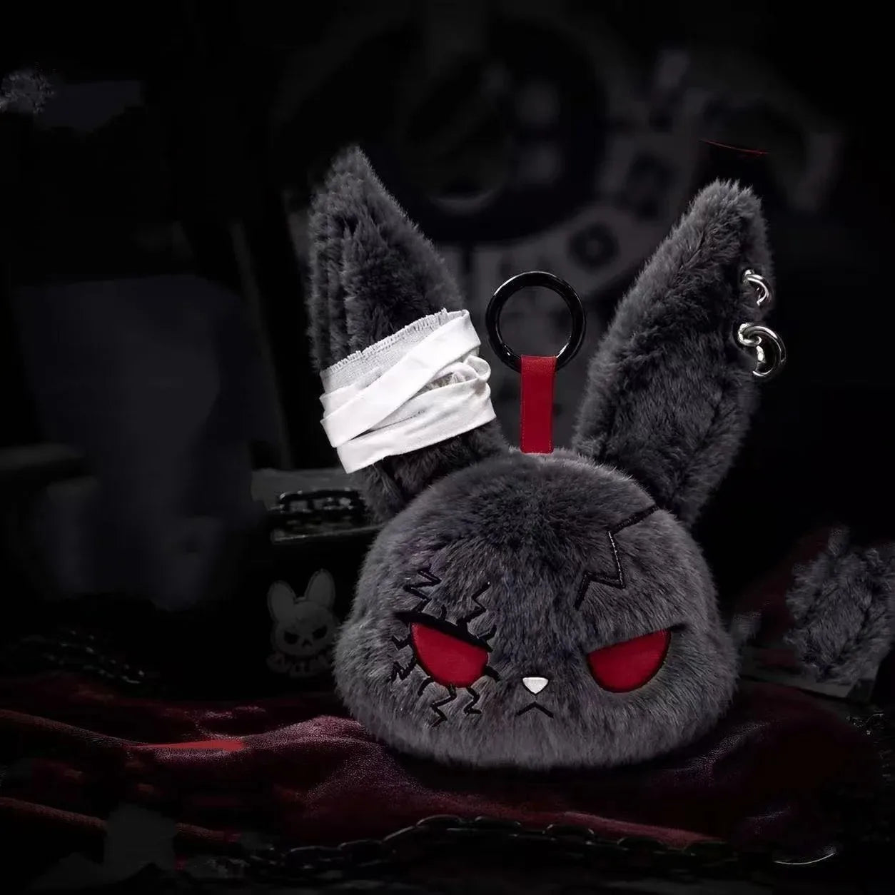 Dark Rabbit Plush Keychain — Cute Animal Pendant for Backpacks