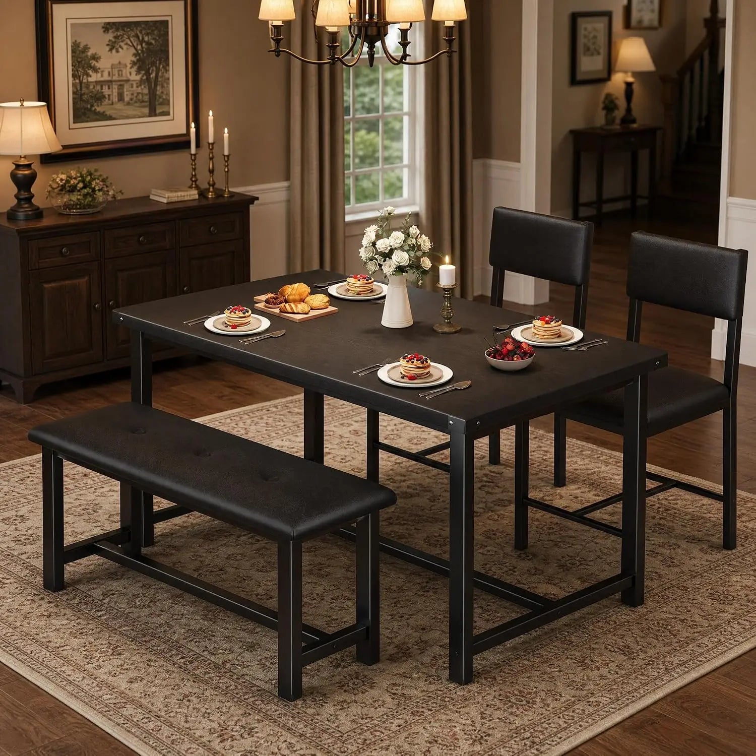 TWISTER.CK Dining Table Set for 4 — Wood Kitchen Set with Bench & Chairs