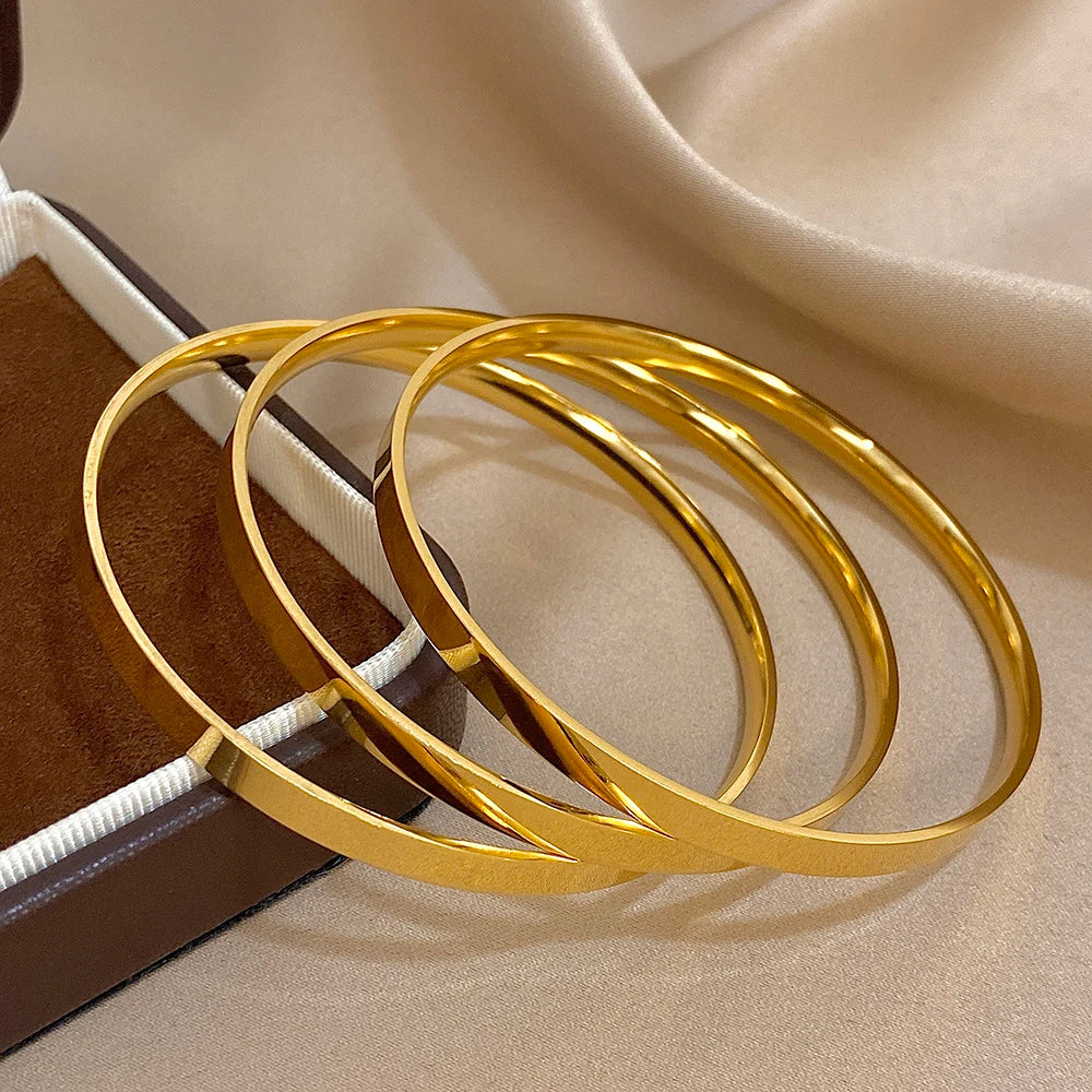 Slavena 18K Gold Plated Bangle Set — Waterproof Stainless Steel Jewelry