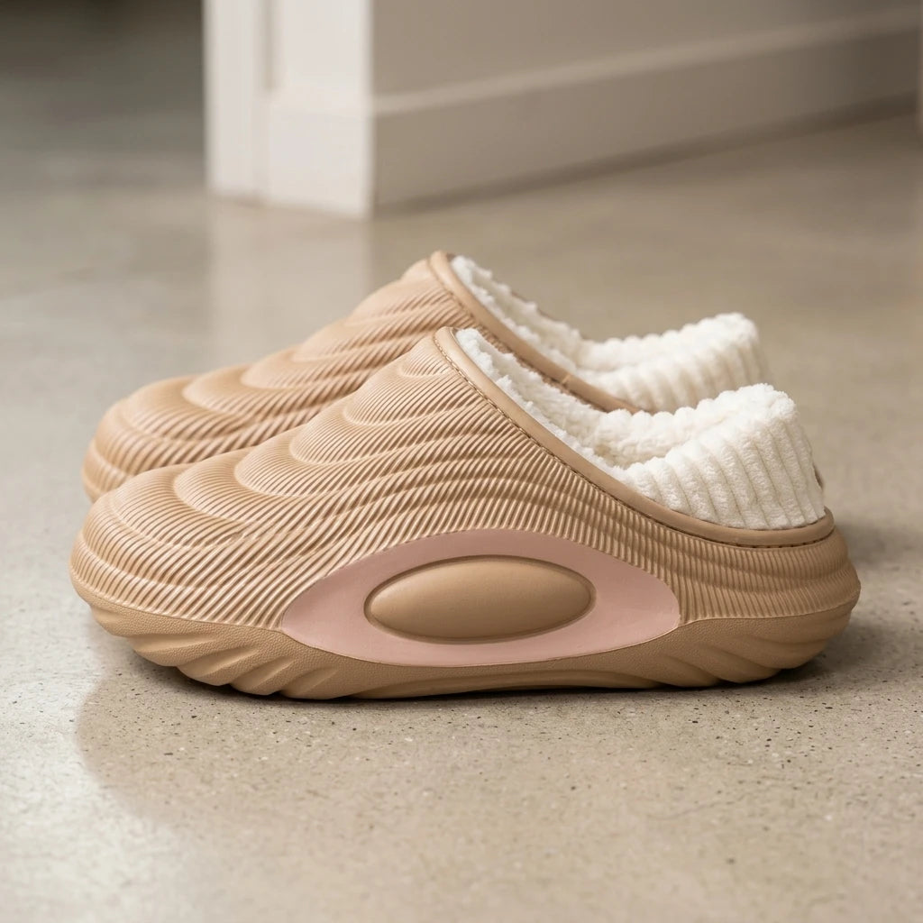 Wave Textured Thermal Men's Slippers — Cozy Plush Lined Indoor Outdoor Shoes