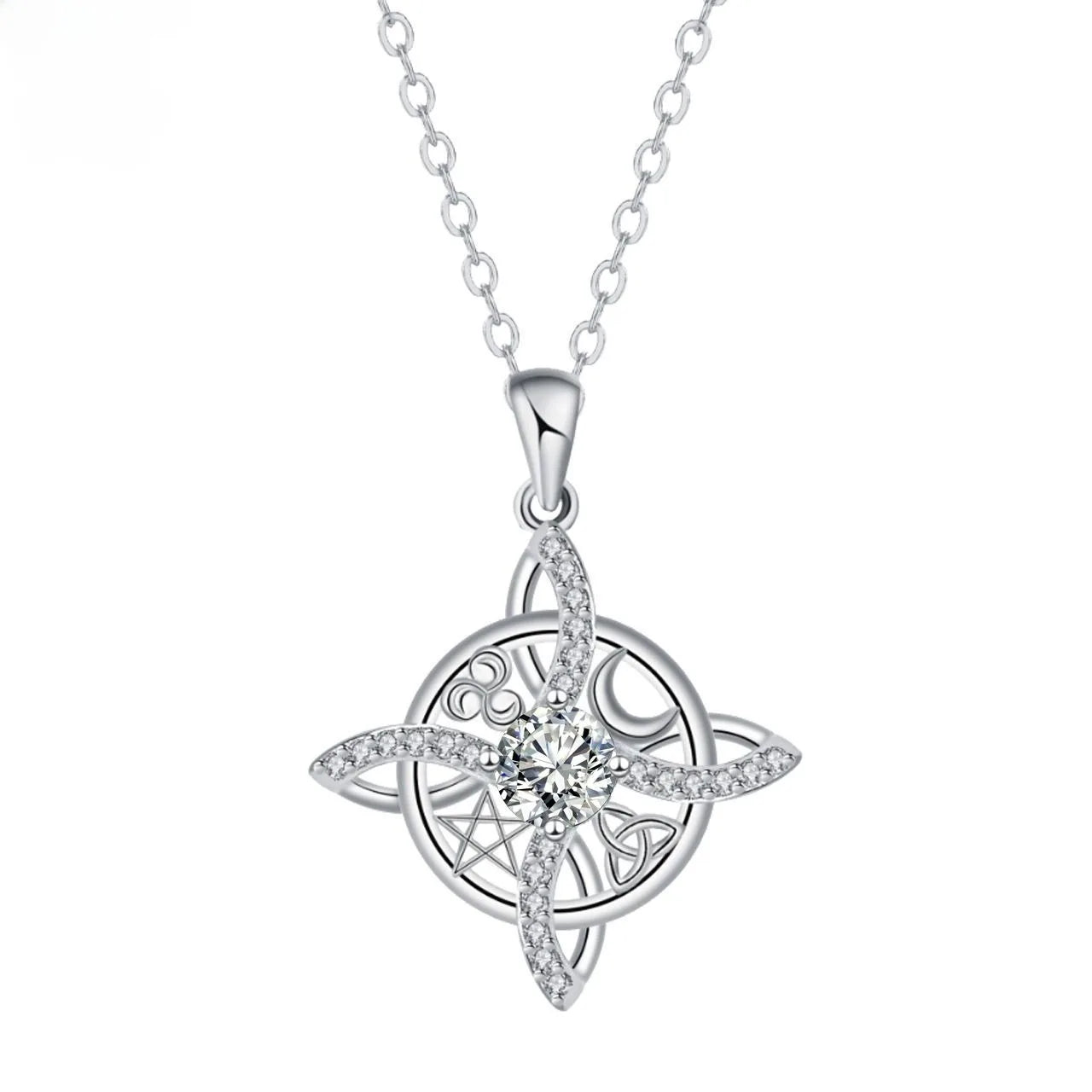 YILUOCD Mystical Birthstone Witches Knot Necklace — Vintage Crystal Pendant