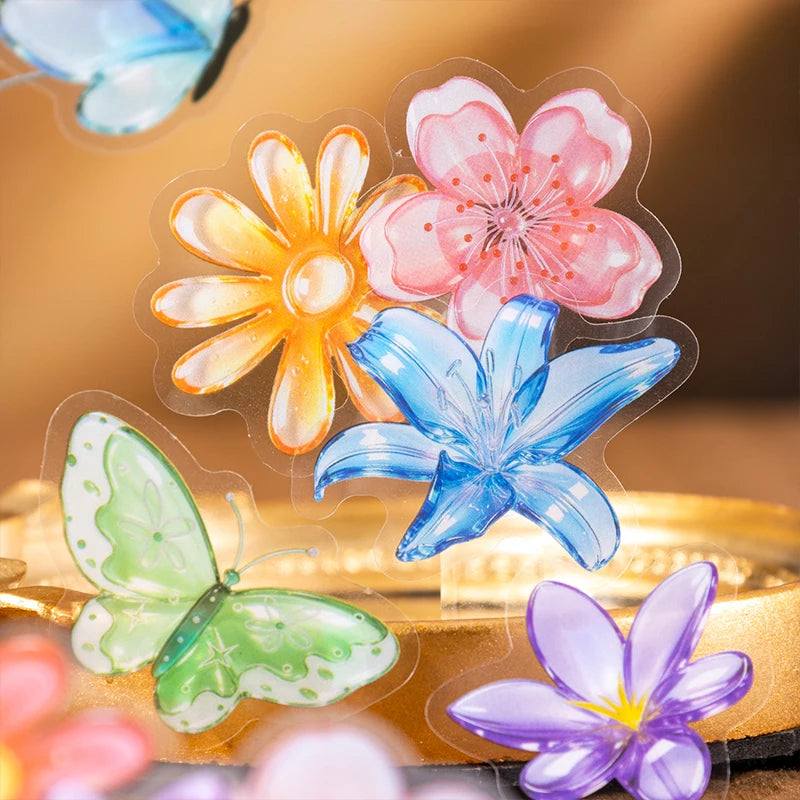 Crystal Butterfly Flower Stickers — Aesthetic Decor for Scrapbooking & Journals