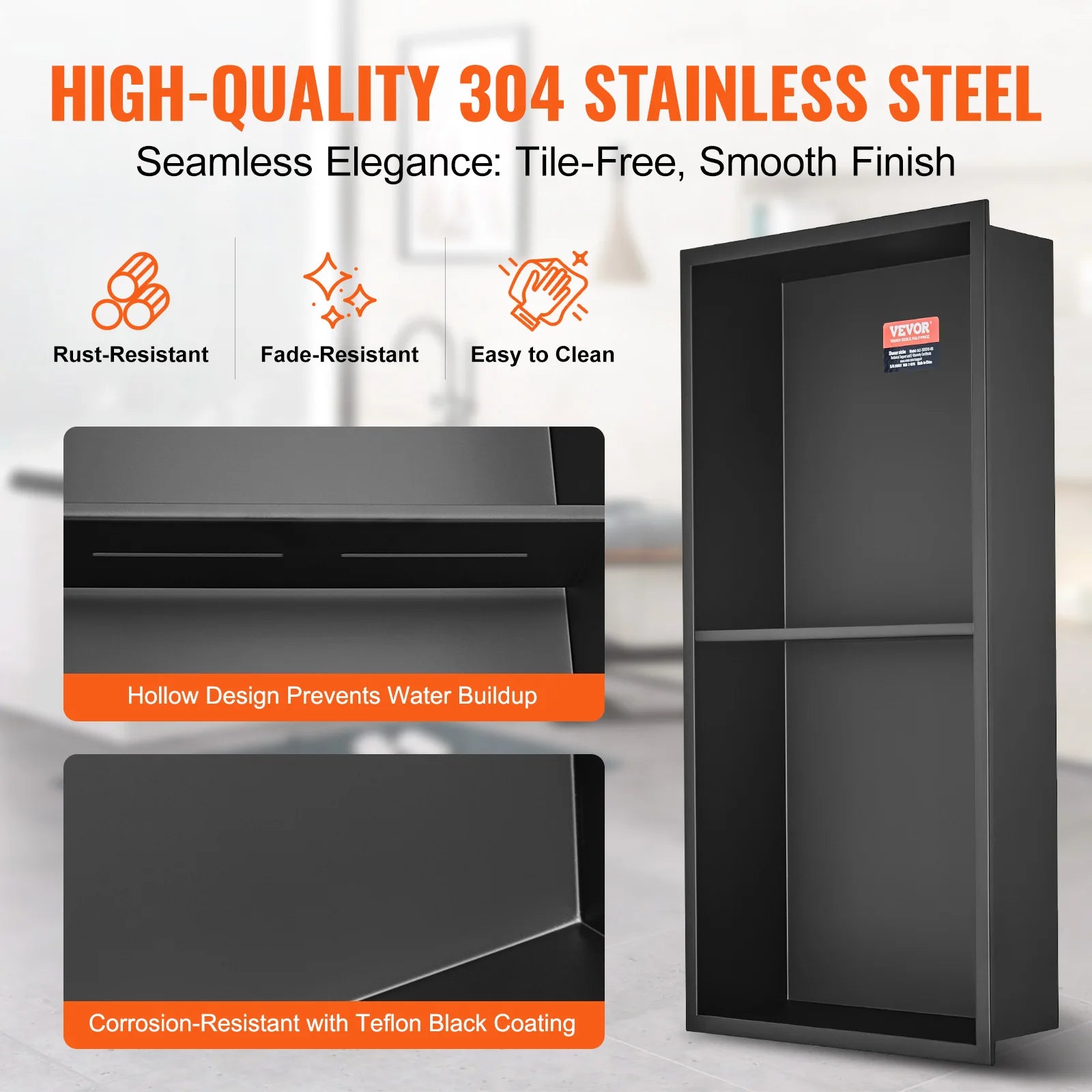 SucceBuy Stainless Steel Shower Niche — Recessed Double Shelf Storage